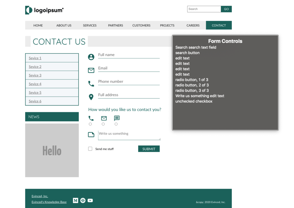 VoiceOver rotor, form controls list. Form fields has no accessible names